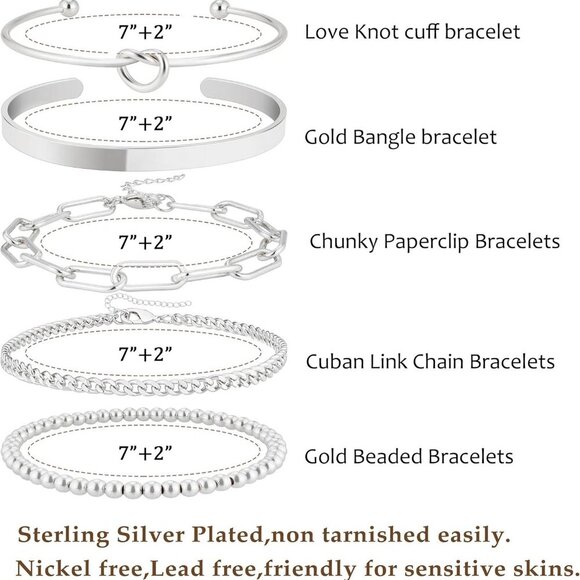 14K Real Gold Plated Bracelets for Women Stack,Bangle Cuff Bracelet Set Non Tarn - Picture 5 of 6